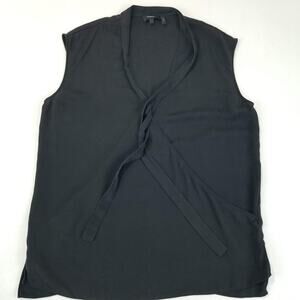 Theory Top Womens Large Black Silk Relaxed Wrap V Sleeveless Tank Blouse